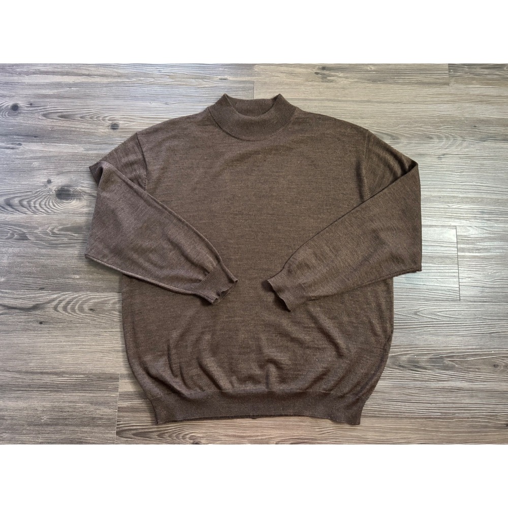 Linea Uomo Brown Mock Neck Wool Blend Sweater Mens XXL Long Sleeve Knit